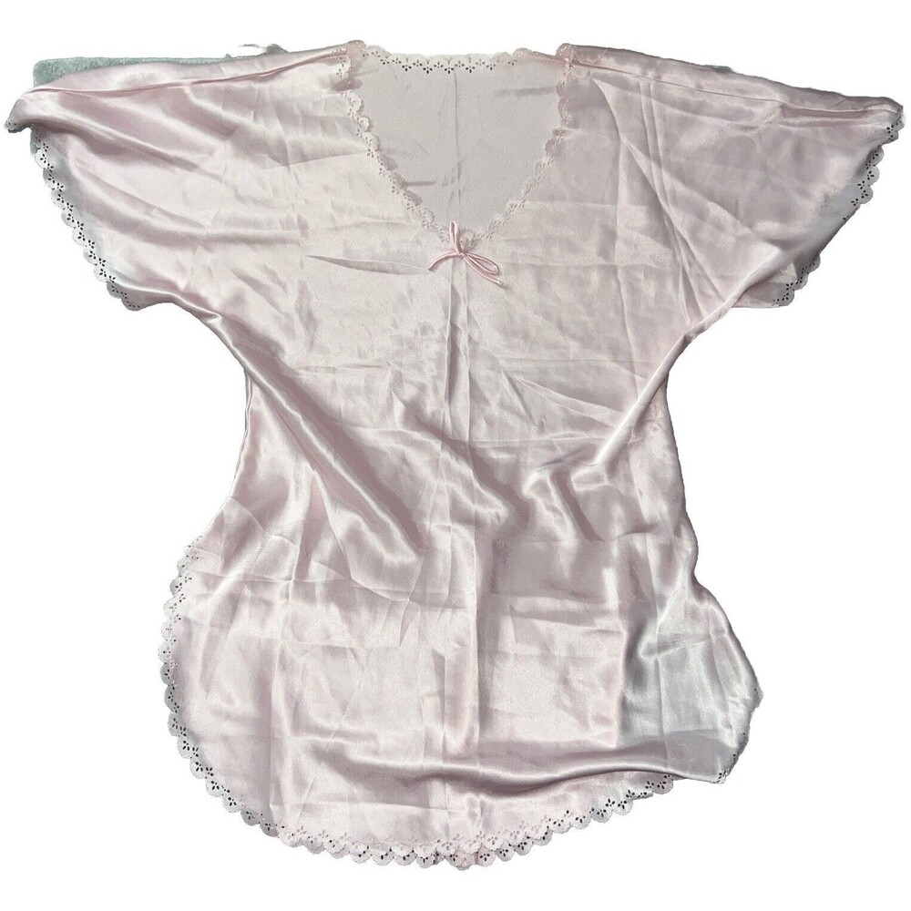 Barad & Co By Tom Bezduda Vintage LG Nightgown Pink Satin Lace & Bow Trim V-Neck
